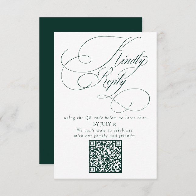 Elegant Emerald Green Wedding QR Code Bitte beantw RSVP Karte (Vorne/Hinten)