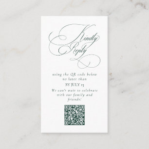 Elegant Emerald Green Wedding QR Code Bitte beantw Visitenkarte