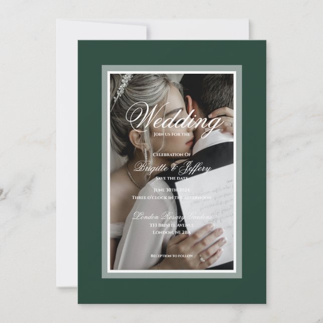 Elegant Emerald Green Wedding rettet das Datum Einladung (Vorderseite)