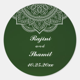 Elegant Emerald Green White Indian Paisley Wedding Runder Aufkleber