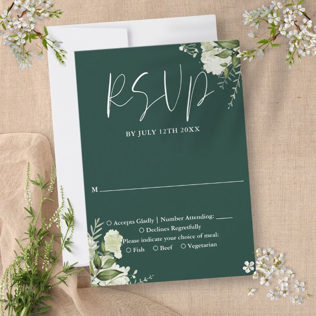 Elegant Emerald Greenery Floral Wedding RSVP Karte (Elegant Emerald Greenery Floral Wedding RSVP Card)