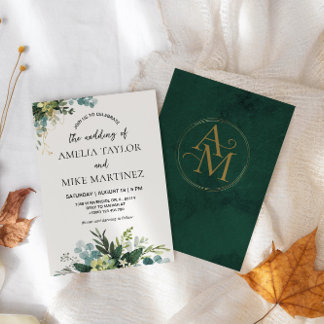 Elegant Emerald Greenery Wedding Einladung