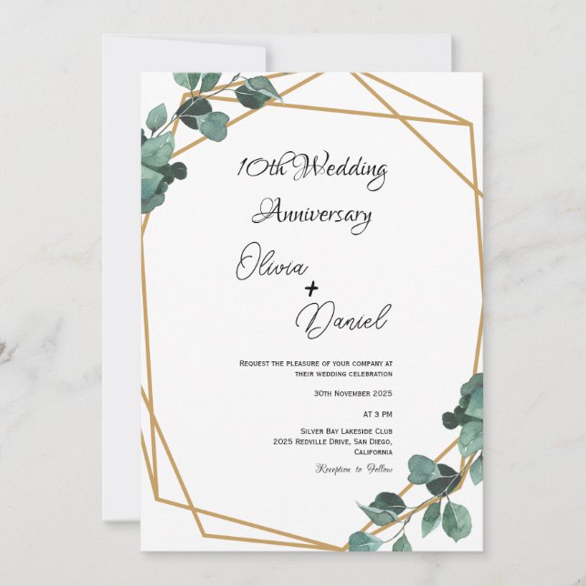 Elegant Emerald Leaf Wedding Anniversary  Einladung (Vorderseite)
