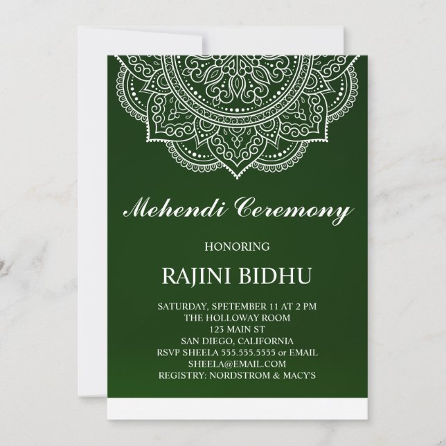 Elegant Emerald Paisley Indian Mehndi Zeremonie (Vorderseite)