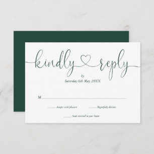 Elegant Emerald White Script Herzlich Willkommen A RSVP Karte