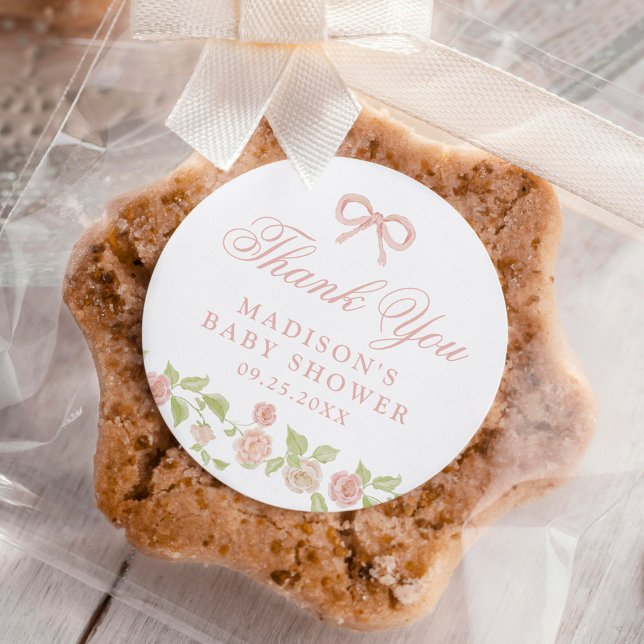 Elegant Enchanted Pink Floral Baby Shower Runder Aufkleber (Von Creator hochgeladen)