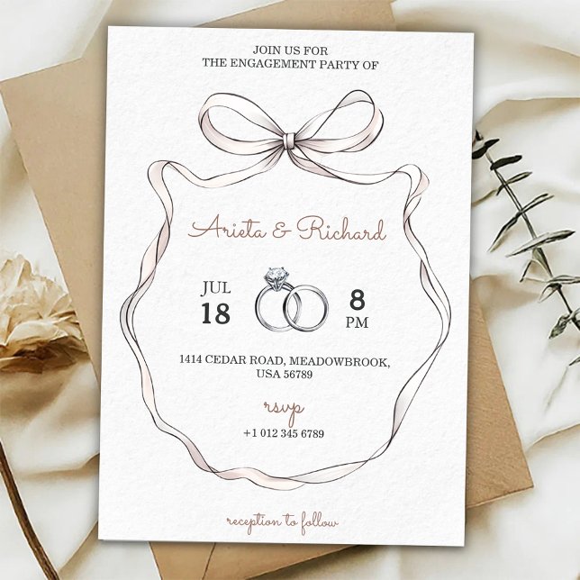 Elegant engagement party invitation with a bow einladung (Von Creator hochgeladen)