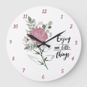 Elegant Enjoy The Little Things Quote Pink Rose Große Wanduhr