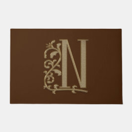 Elegant Entry Monogram N Initial on Brown Fußmatte