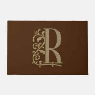 Elegant Entry Monogram R Initial on Brown Fußmatte