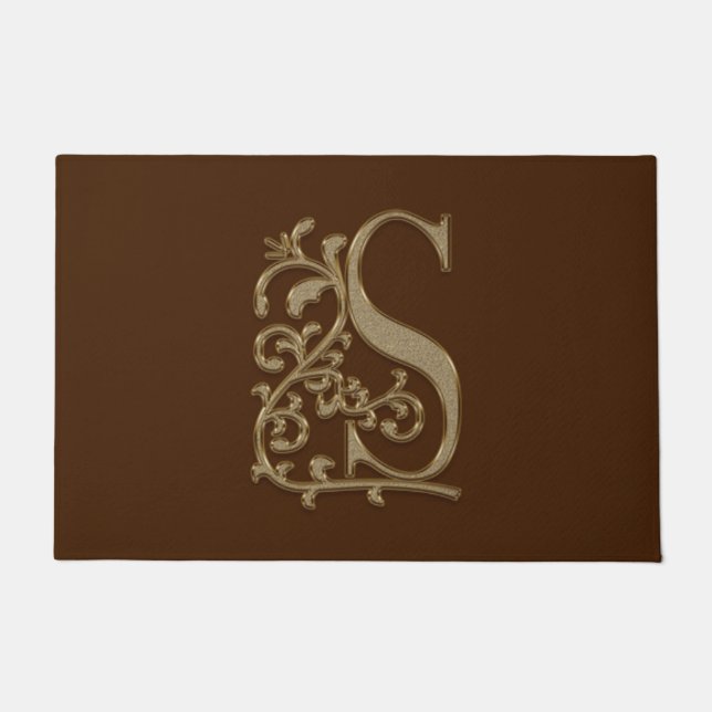 Elegant Entry Monogram S Initial on Brown Fußmatte (Vorderseite)