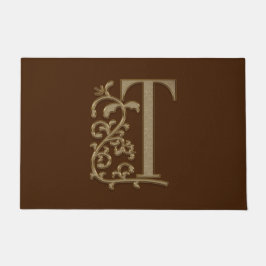 Elegant Entry Monogram T Initial on Brown Fußmatte