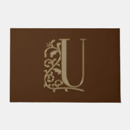 Elegant Entry Monogram U Initial on Brown Fußmatte