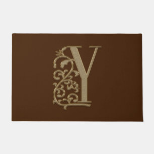 Elegant Entry Monogram Y Initial on Brown Fußmatte