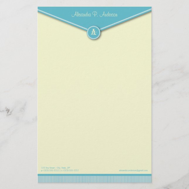Elegant Envelope (tiffany) Monogramm Stationery Briefpapier (Vorderseite)