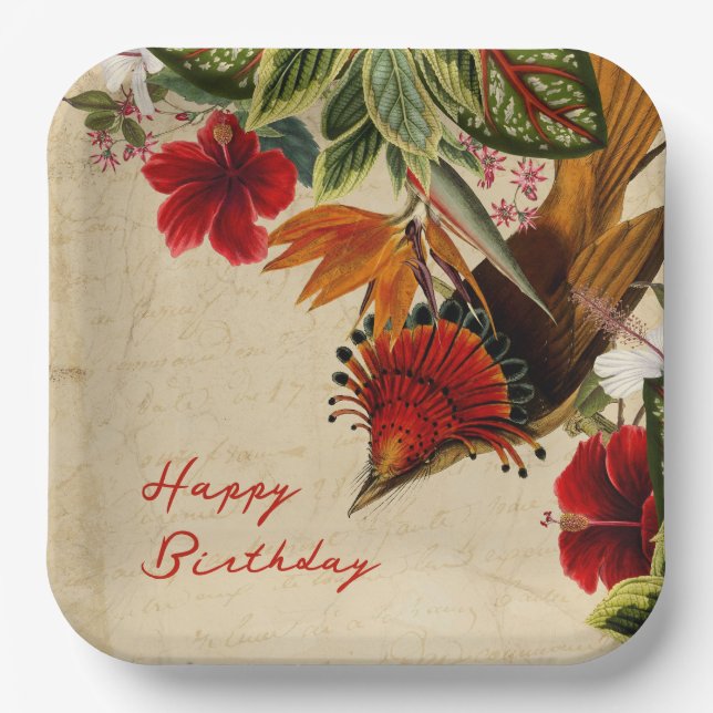 Elegant Ephemera Happy Birthday Pappteller (Vorderseite)