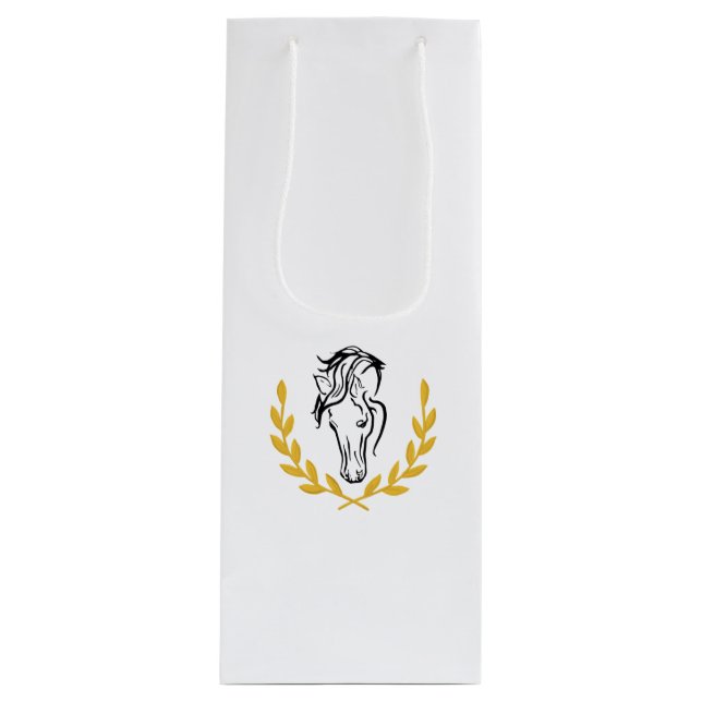 Elegant Equestrian Horse and Laurel Wine Gift Bag Geschenktüte Für Weinflaschen (Vorderseite)