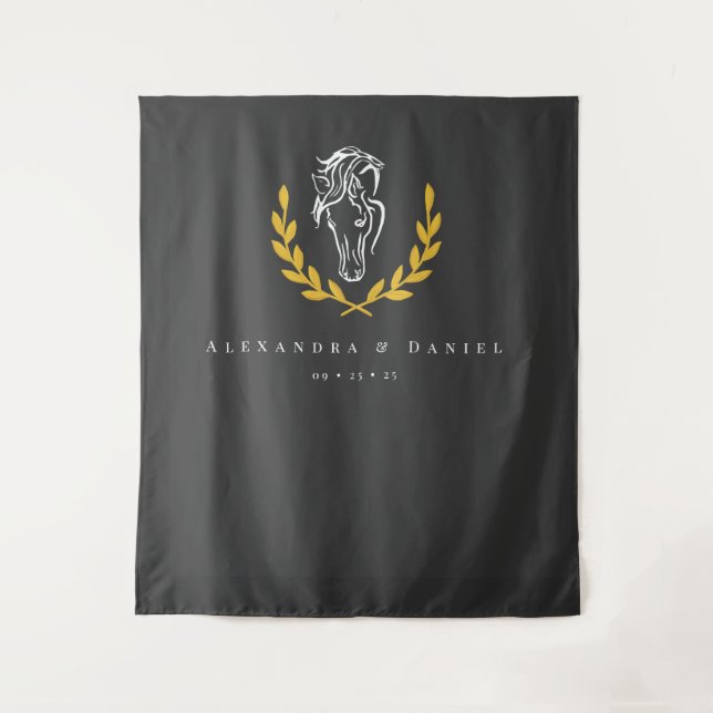 Elegant Equestrian Wedding Backdrop Tapestry Wandteppich (Vorderseite)