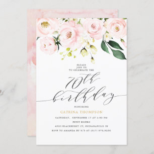 Elegant erröten Blumen- und Eukalyptus-70. Einladung