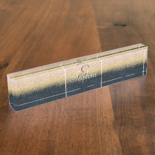 Elegant erröten Gold und blauer einfacher Namensplakette