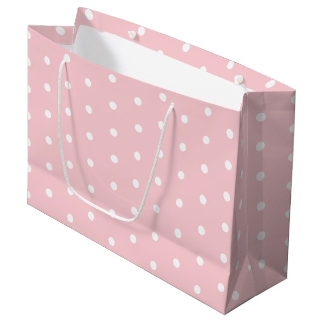 Elegant erröten rosa weiße Polka punktierte Große Geschenktüte (Vorderseite Schrägansicht)