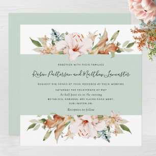 Elegant erthy Blooms sage Green Square Wedding in Einladung
