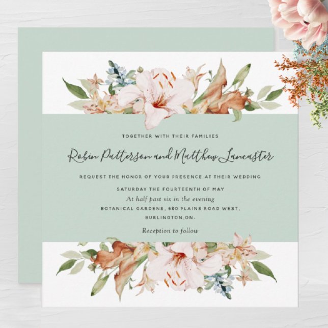 Elegant erthy Blooms sage Green Square Wedding in Einladung (Von Creator hochgeladen)