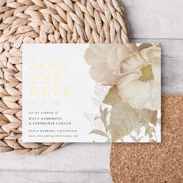 Elegant erthy floral Non-Foto Save the Date REAL Folieneinladung