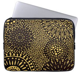 Elegant Ethnic Floral Black Gold Laptop Sleeve