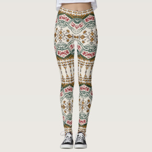 Elegant Ethnic Floral Boho Border Leggings