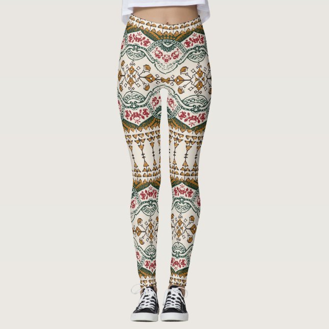 Elegant Ethnic Floral Boho Border Leggings (Vorderseite)