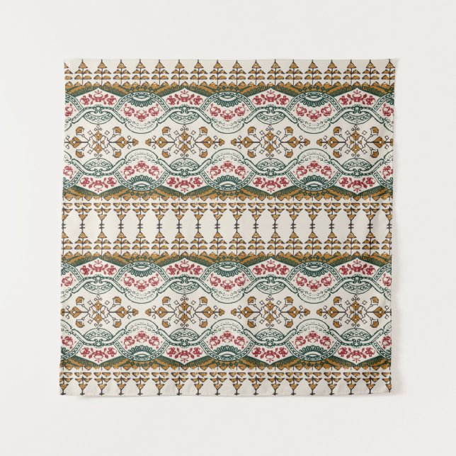 Elegant Ethnic Floral Boho Border Wandteppich (Vorderseite)