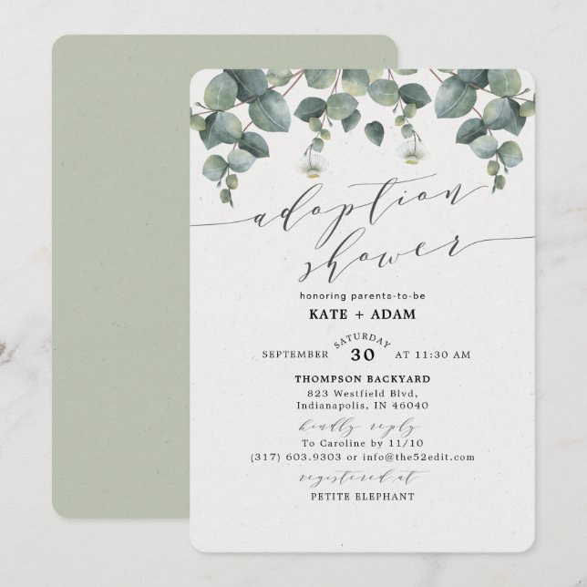 Elegant Eucalyptus Adoption Baby Shower Einladung (Vorne/Hinten)