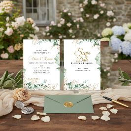 Elegant Eucalyptus and Gold Greenery Wedding  Einladung