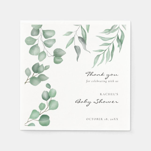 Elegant Eucalyptus Baby Shower Green Foliage Serviette (Vorderseite)