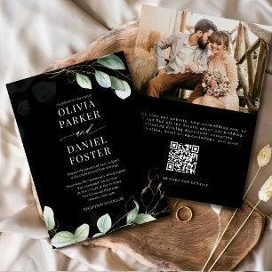 Elegant Eucalyptus Black QR Code Foto Wedding Einladung