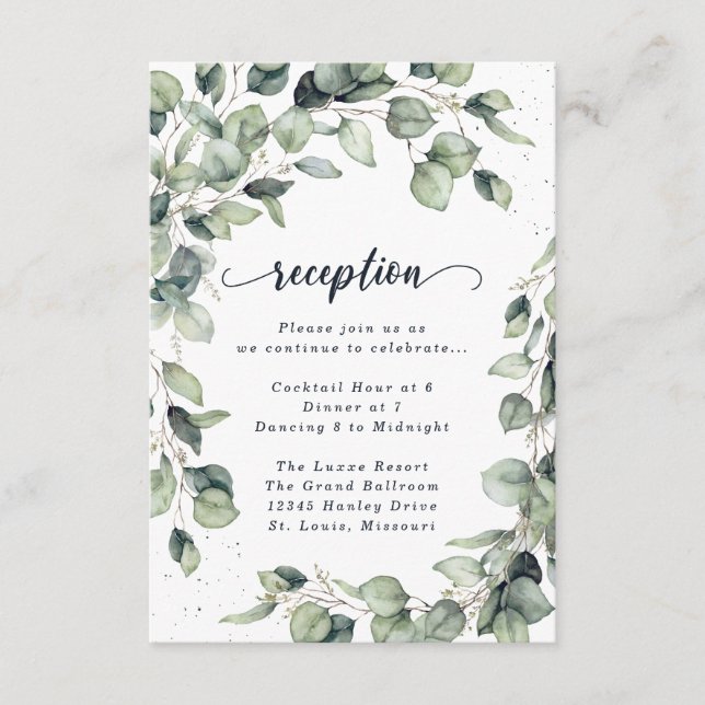 Elegant Eucalyptus Blätter Wedding Begleitkarte (Vorderseite)