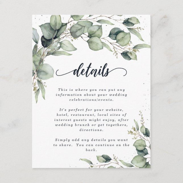 Elegant Eucalyptus Blätter Wedding Begleitkarte (Vorderseite)