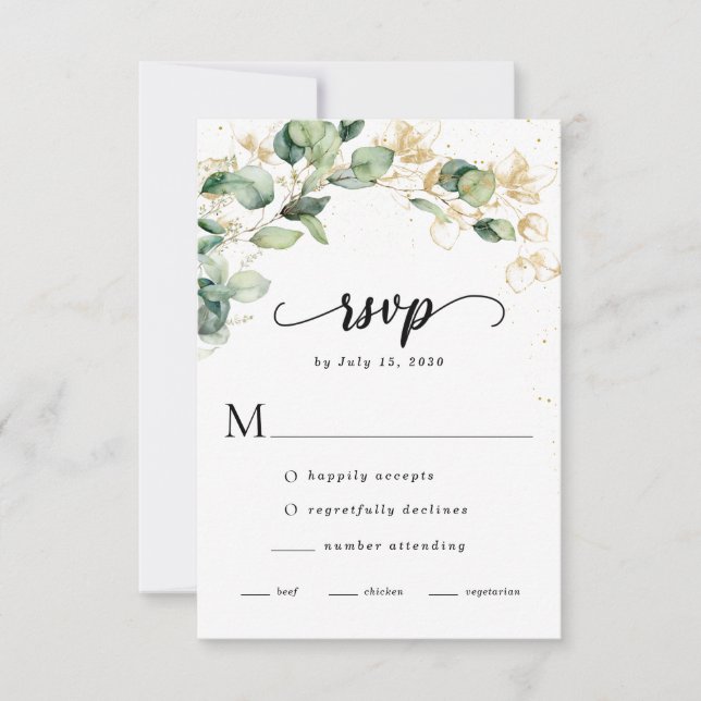Elegant Eucalyptus Blätter Wedding RSVP Karte (Vorderseite)