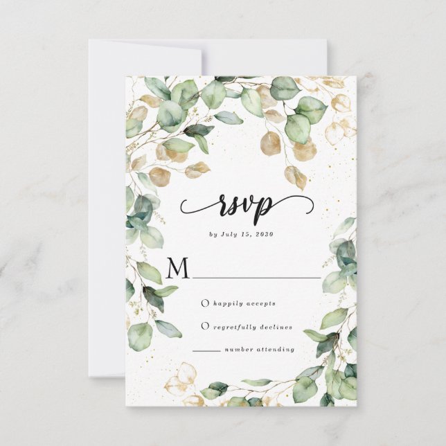Elegant Eucalyptus Blätter Wedding RSVP Karte (Vorderseite)