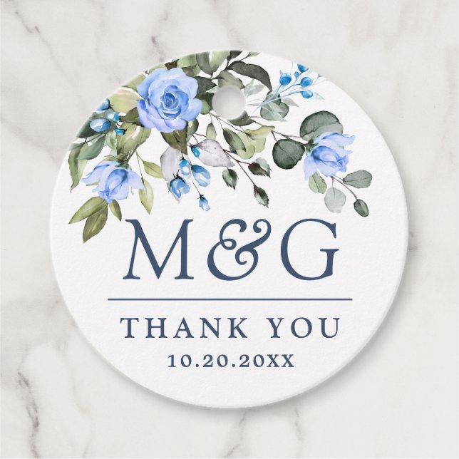 Elegant Eucalyptus Blue Rose Blumenhochzeit Geschenkanhänger (Vorderseite)