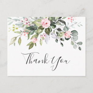 Elegant Eucalyptus Blush Pink Roses Vielen Dank Postkarte