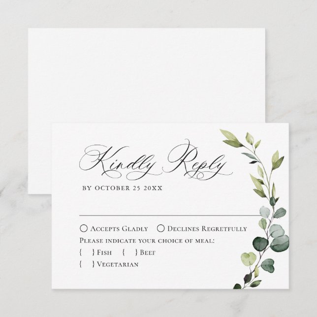 Elegant Eucalyptus Bohemisch Wedding MEAL ENTSCHEI RSVP Karte (Vorne/Hinten)