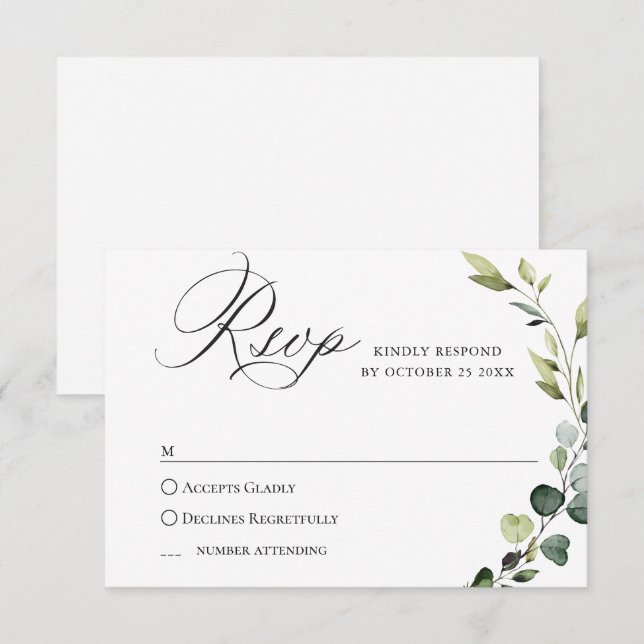 Elegant Eucalyptus Bohemisch Wedding MEAL ENTSCHEI RSVP Karte (Vorne/Hinten)