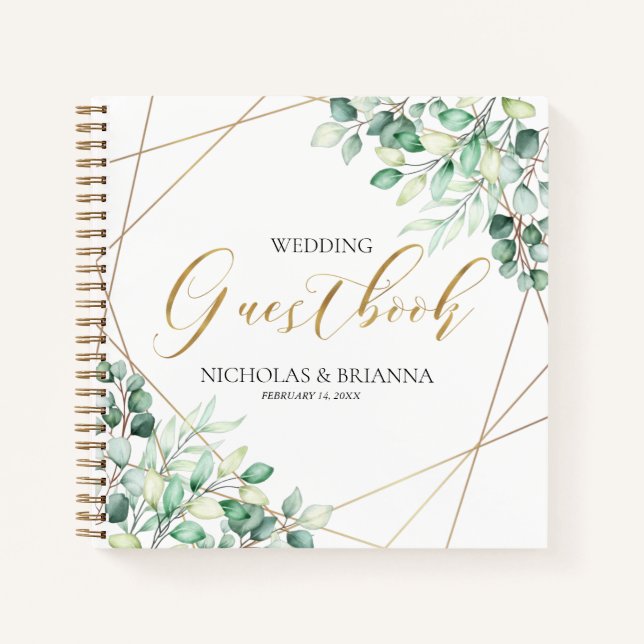 Elegant Eucalyptus Botanical Wedding Guestbook Notizbuch (Vorderseite)