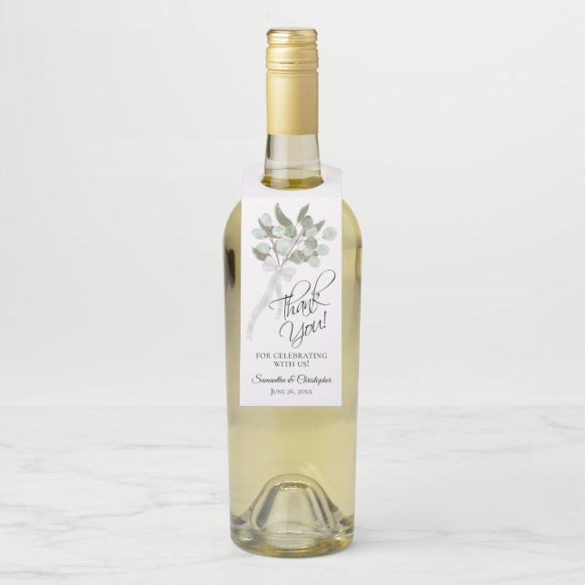 Elegant Eucalyptus Bouquet Watercolor Wedding Flaschenanhänger (Auf Flasche)