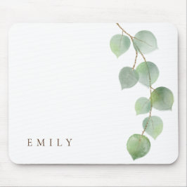 Elegant Eucalyptus Branch Feminine Name Mousepad