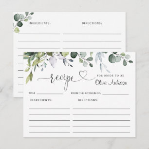 Elegant Eucalyptus Bridal Shower Recipe Card Postkarte