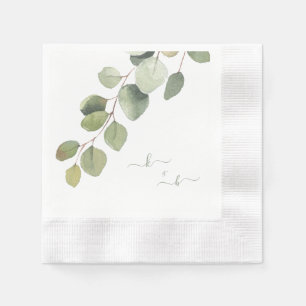 Elegant Eucalyptus Couple Initials Wedding Serviette