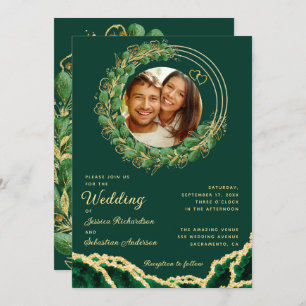 Elegant Eucalyptus Emerald Green Wedding Foto Einladung